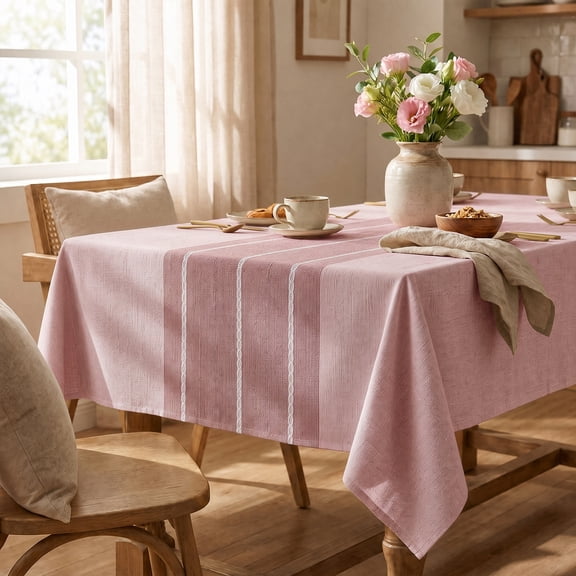 Sm:)e Chenille Fabric Yarn-Dyed Tablecloth 60x84 Inch, Light Red, Wrinkle Free