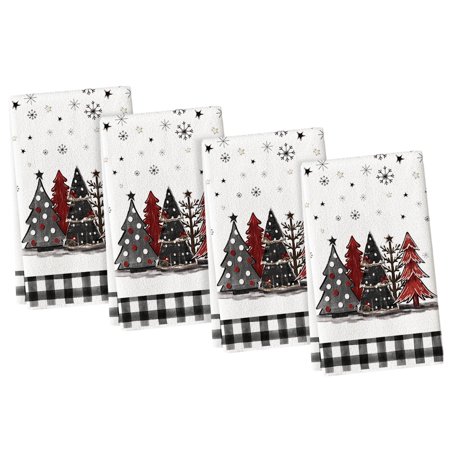 Sm:)e Festive Kitchen Towels Holiday Decor Buffalo Plaid Polyester Dish Towels (4 Count)