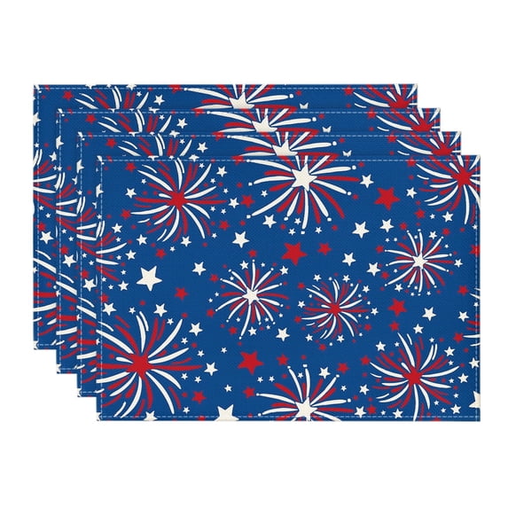 Sm:)e Firework 4th of July Placemats Set of 4,12 x 18 Inch, Durable and Easy Cleaning Perfect for Independence Day Celebration and Family Gathering,Blue