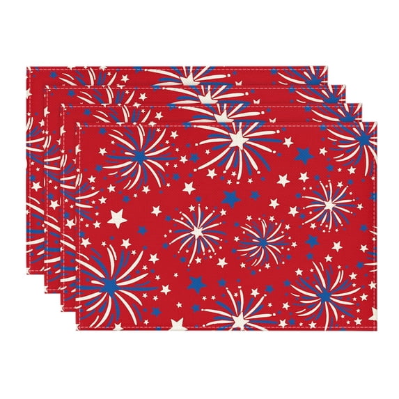 Sm:)e Firework 4th of July Placemats Set of 4,12 x 18 Inch, Durable and Easy Cleaning Perfect for Independence Day Celebration and Family Gathering,Red