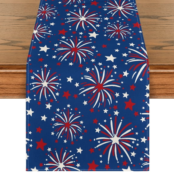Sm:)e Firework 4th of July Table Runner 13x72 Inch, Durable and Easy Cleaning Perfect for Independence Day Celebration and Family Gathering,Blue