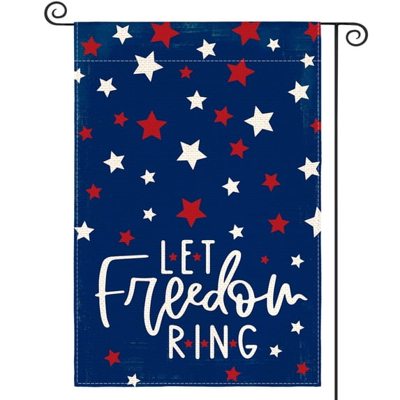 Sm:)e Fireworks Let Freedom Ring Fourth of July Garden Flag 12x18 Inch, Double Sided, Blue