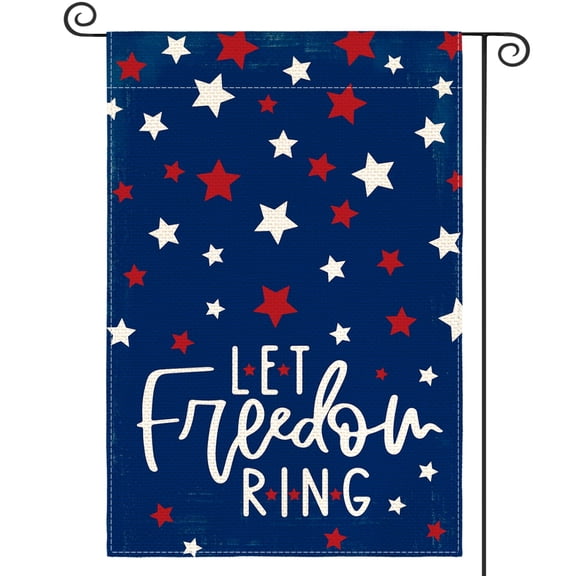Sm:)e Fireworks Let Freedom Ring Fourth of July Garden Flag 12x18 Inch, Double Sided, Blue