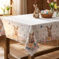 Sm:)e Floral Bunny Spring Easter Tablecloth 60 x 84 Inch, Seasonal Rectangle Washable Table Linen Holiday Table Cover for Home Kitchen Dinner Decor
