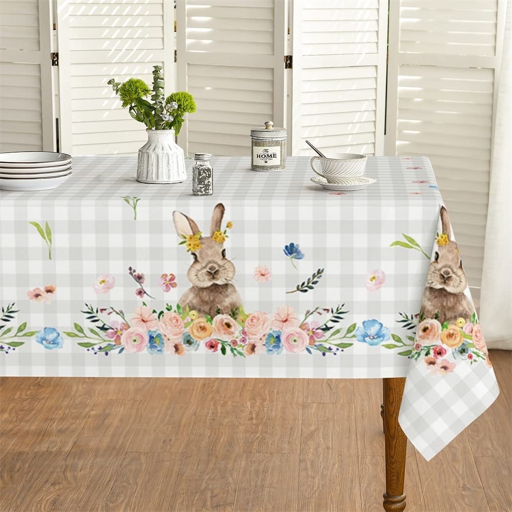 Sm)e Floral Bunny Spring Easter Tablecloth 60 x 84 Inch, Seasonal