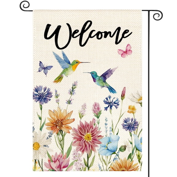 Sm:)e Floral Butterfly Birds Flowers Spring Garden Flag 12x18 Inch Double-Sided Printing, Outdoor Welcome Decor for Yards