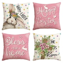 Sm:)e Floral He is Risen Easter Pillow Cover Set of 4 - 18x18 Inch Polyester Decorative Cushions
