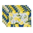 thumbnail image 1 of Sm:)e Floral Lemon Summer Placemats Set of 4, Blue Tiles Summer Holiday Tasty Fruit Healthy Fruit Watercolor Rustic Botanic Table Cover,12 x 18 Inch, 1 of 7