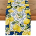 thumbnail image 1 of Sm:)e Floral Lemon Summer Table Runner 13 x 72 Inch, Blue Tiles Summer Holiday Tasty Fruit Healthy Fruit Watercolor Rustic Botanic Table Cover, 1 of 6
