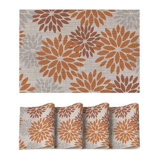 Sm:)e Floral Vinyl Placemats Set of 4, Heat Resistant Non-Slip Place mats for Dining Table, Washable Durable PVC Vinyl Woven Table Mats, Orange