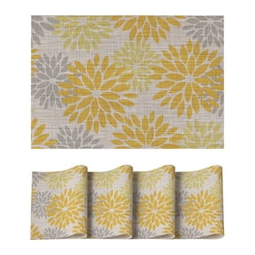 Sm:)e Floral Vinyl Placemats Set of 4, Heat Resistant Non-Slip Place mats for Dining Table, Washable Durable PVC Vinyl Woven Table Mats, Yellow