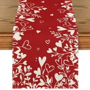 Sm:)e Flower Red Heart Valentine's Day Table Runner 13x72 Inch