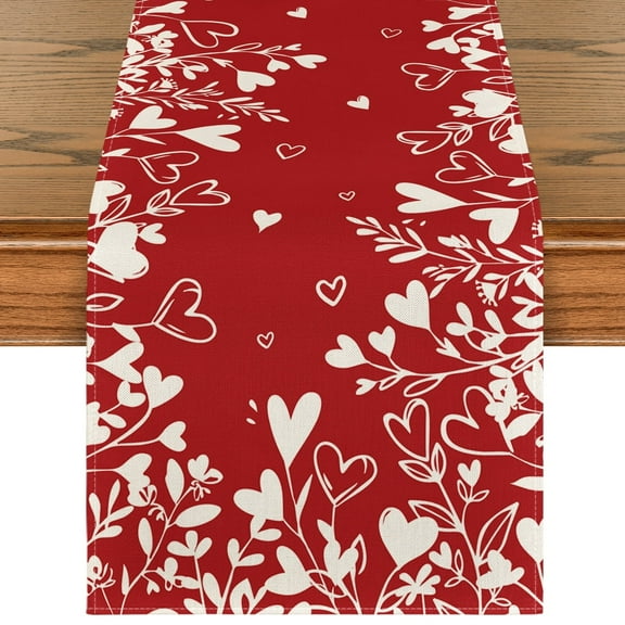 Sm:)e Flower Red Heart Valentine's Day Table Runner 13x72 Inch