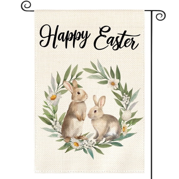 Sm:)e Flower Wreath Happy Easter Garden Flag - 12x18 Inch Double-Sided, Polyester, Machine Washable & Reusable Outdoor Flag for Patio Decoration