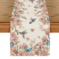 Sm:)e Flowers Bird Butterfly Spring Table Runner, Seasonal Kitchen Dining Table Decoration for Home Party Decor 13x72 Inch