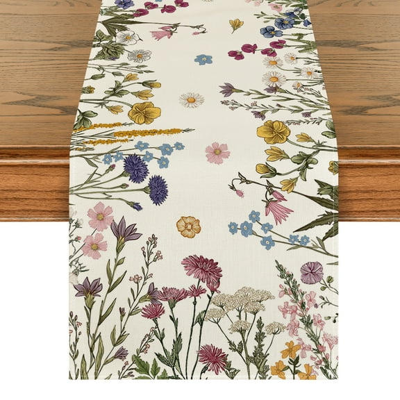 Sm:)e Flowers Spring Table Runner, Seasonal Kitchen Dining Table Decoration for Home Party Decor 13x72 Inch