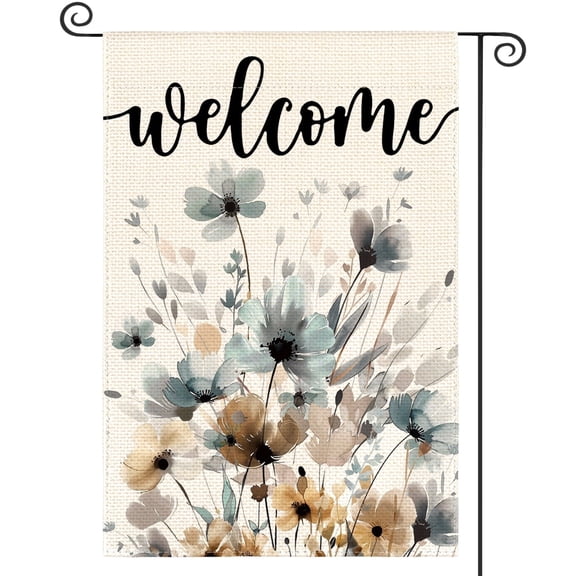 Sm:)e Flowers Welcome Fall Garden Flag 12 x 18 Inch, Double-Sided Printing, Seasonal Farmhouse Yard Outdoor Decor