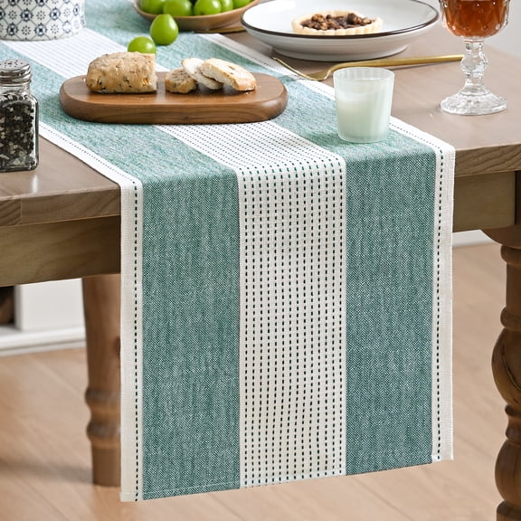 Sm:)e Forest Green Farmhouse Rustic Table Runner,Seasonal Fabric Kitchen Dining Holiday Wedding Table Decor for Home Party Indoor 13x72 Inch