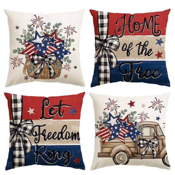 Sm:)e Freedom Truck Floral Fourth of July Pillow Cover 18x18 Inch Set of 4 Memorial Day Sofa Outdoor Cushion Cover