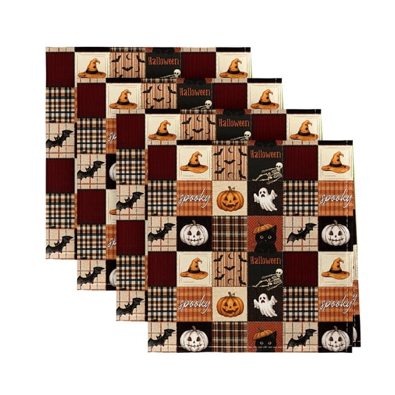 Sm:)e Ghost Bat Cat Pumpkin Halloween Cloth Napkins Set of 4 Reusable Napkins, Washable Table Napkin for Holiday Party 18"x18"