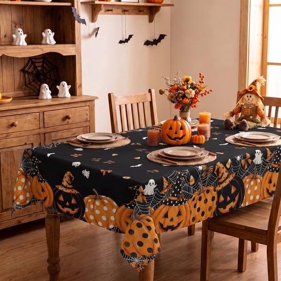 Sm:)e Ghost Bat Pumpkin Spider Web Halloween Tablecloth 60x84 Inch, Wrinkle-Resistant & Machine Washable Table Cover for Dining Decor, Rectangle