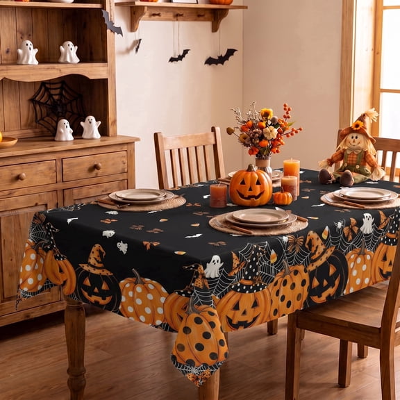 Sm:)e Ghost Bat Pumpkin Spider Web Halloween Tablecloth 60x84 Inch, Wrinkle-Resistant & Machine Washable Table Cover for Dining Decor, Rectangle
