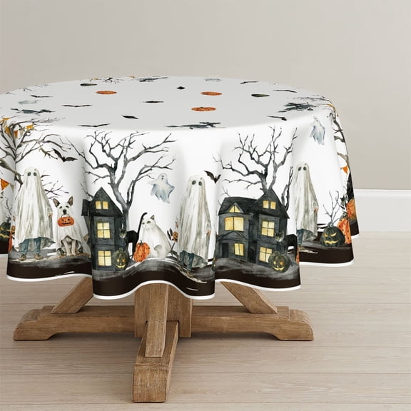 Sm:)e Ghost Dead Tree Gog Halloween Tablecloth Round 60 Inch