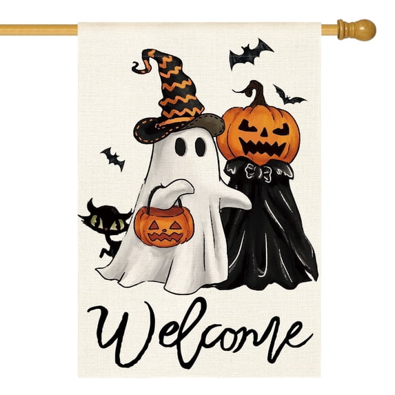 Sm:)e Ghost Jack O Lantern Halloween Garden Flag 28 x 40 Inch, Double-Sided Printing, Outdoor Welcome Decor for Yards