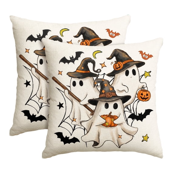 Sm:)e Ghost Pumpkin Bat Halloween Pillow Covers 18x18 Inch Set of 2, Cushion Covers for Sofa Home Decor