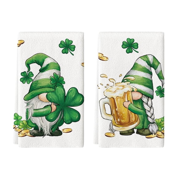 Sm:)e Gnome Clover Shamrock St. Patrick's Day Kitchen Towels Set of 2, 18 x 26 Inch