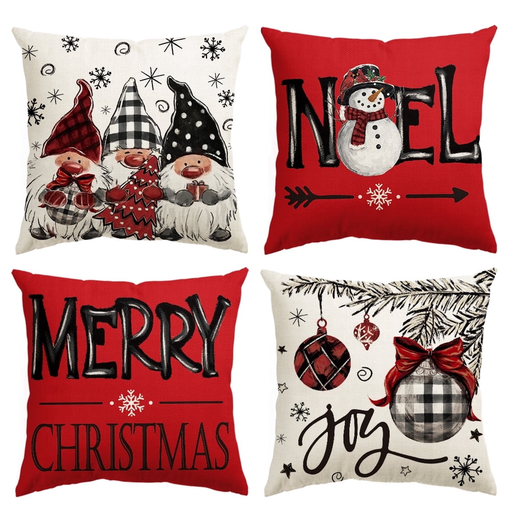 Sm:)e Gnomes Snowman Joy Ball Merry Christmas Pillow Covers Set of 4, 18x18 Inch