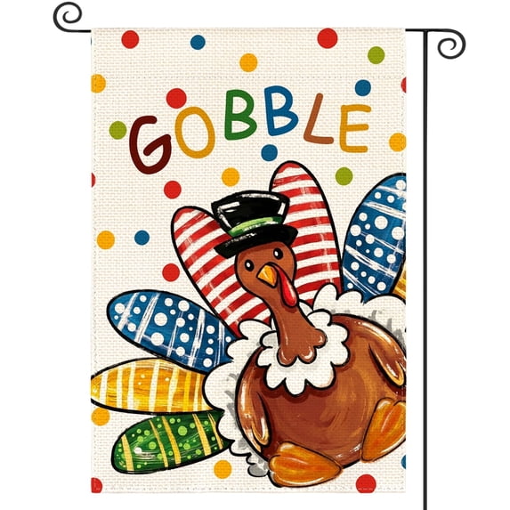 Sm:)e Gobble Turkey Thanksgiving Garden Flag 12 x 18 Inch, Double-Sided Printing, Outdoor Welcome Decor for Yards
