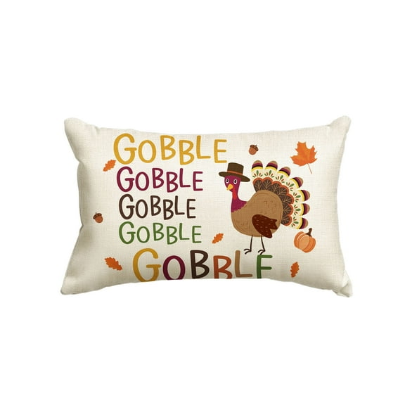 Sm:)e Gobble Turkey Thanksgiving Throw Pillow Cover, 12 x 20 Inch Thanksgiving Cushion Case for Sofa Couch