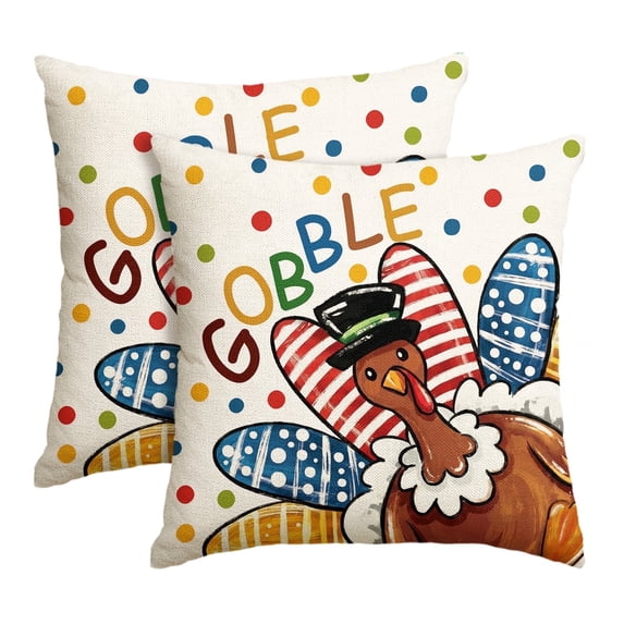 Sm:)e Gobble Turkey Thanksgiving Throw Pillow Covers 18x18 Inch Set of 2, Cushion Covers for Sofa Home Decor