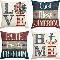 Sm:)e God Bless America Faith Family Love Home Freedom Patriotic 4th of July Throw Pillow Covers 18 x 18 Inch Set of 4