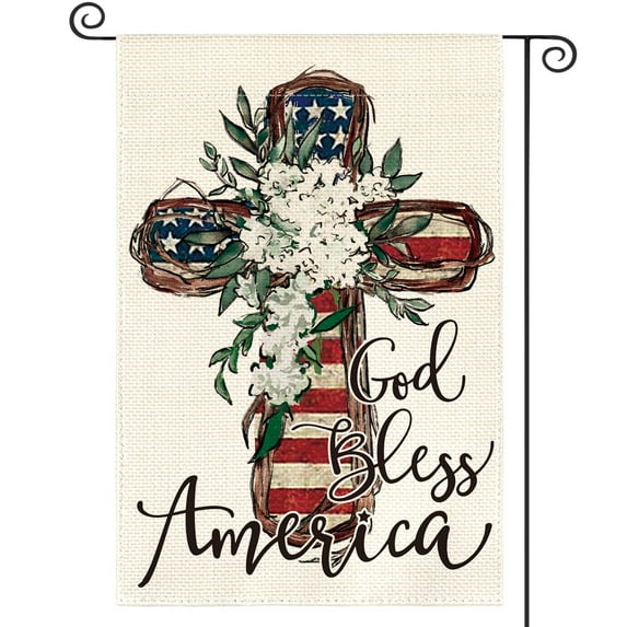Sm:)e God Bless America Fourth of July Garden Flag 12x18 Inch Yard Outdoor Banner Decoration