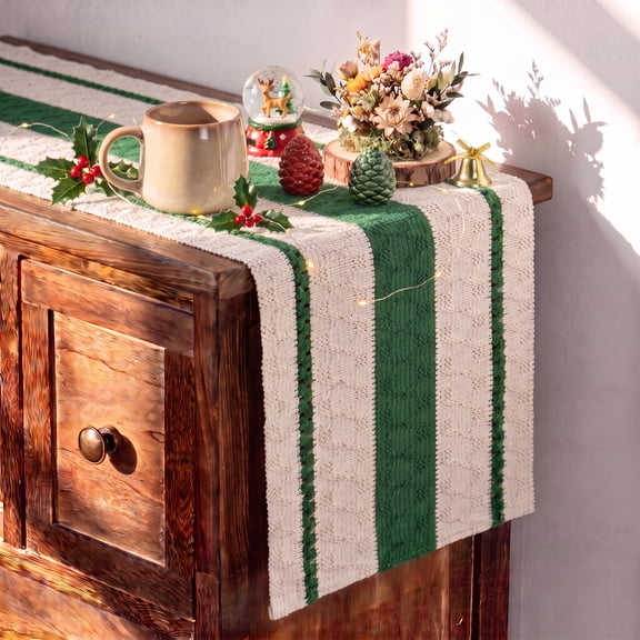Sm:)e Green Farmhouse Woven Rustic Hollow Table Runner, Boho Table Runner, Dining Kitchen Home Decor, 12x72 Inch