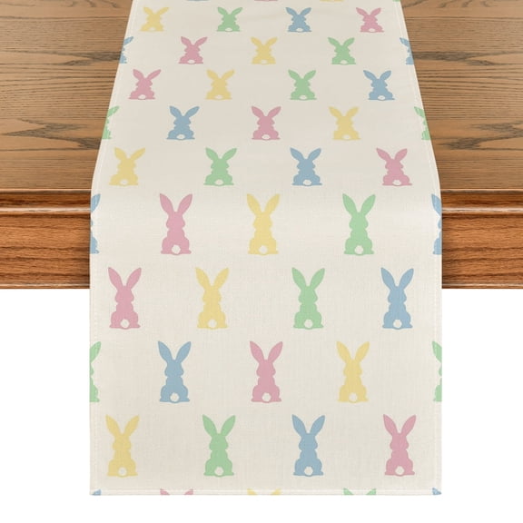 Sm:)e Green Pink Bunny Rabbit Easter Table Runner 13x120 Inch
