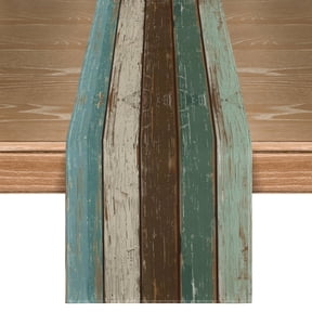 Sm:)e Green Retro Rustic Wood Texture Table Runner, Seasonal Spring Kitchen Dining Table Decoration for Home Party Decor 13x72 Inch