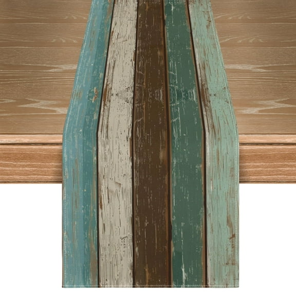 Sm:)e Green Retro Rustic Wood Texture Table Runner, Seasonal Spring Kitchen Dining Table Decoration for Home Party Decor 13x72 Inch
