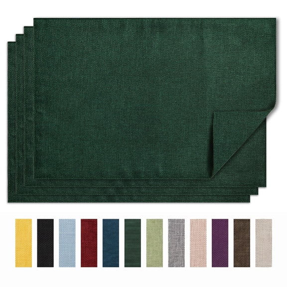 Sm:)e Reversible Fabric Green Christmas Placemats 12 x 18 Inch Set of 4, Seasonal Washable Kitchen Dining Table Decoration for Home Party,160g(0.35lb)