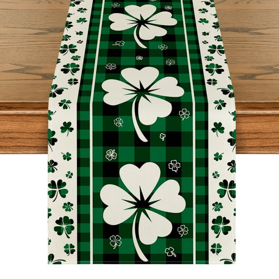 Sm:)e Green Shamrock St. Patrick's Day Table Runner Buffalo Plaid 13 x 120 Inch, Home Kitchen Seasonal Decoration Holiday Table Decor
