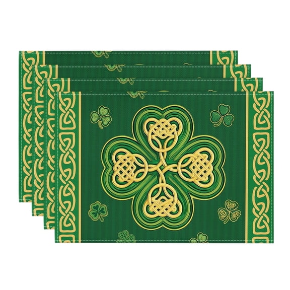 Sm:)e Green Shamrocks St. Patrick's Day Table Placemats Set of 4 12x18 Inch
