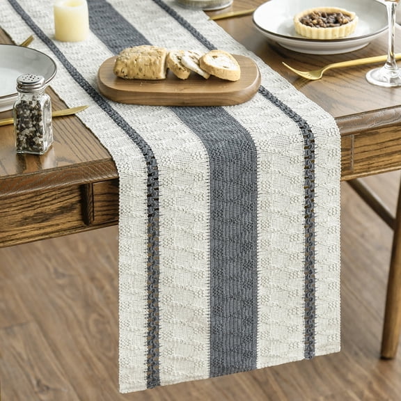 Sm:)e Grey Farmhouse Woven Rustic Hollow Table Runner, Boho Table Runner, Dining Kitchen Home Decor, 12x36 Inch