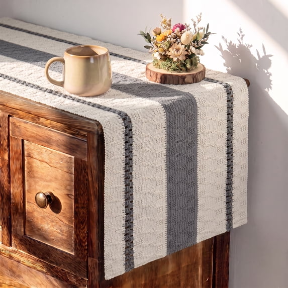 Sm:)e Grey Farmhouse Woven Rustic Hollow Table Runner, Boho Table Runner, Dining Kitchen Home Decor, 12x72 Inch