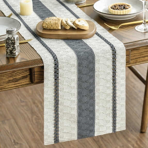 Sm:)e Grey Farmhouse Woven Rustic Hollow Table Runner, Boho Table Runner, Dining Kitchen Home Decor, 12x72 Inch