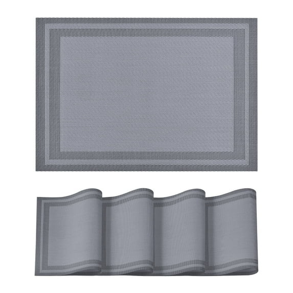 Sm:)e Grey Placemats Set of 4 - Heat Resistant Non-Slip Place mats for Dining Table,Heat and Stain Resistant Indoor/Outdoor Place mats, Washable Durable PVC Table Mats