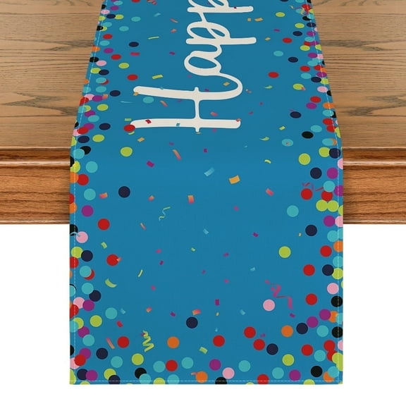 Sm:)e Happy Birthday Polka Dot Blue Table Runner 13x120 Inch
