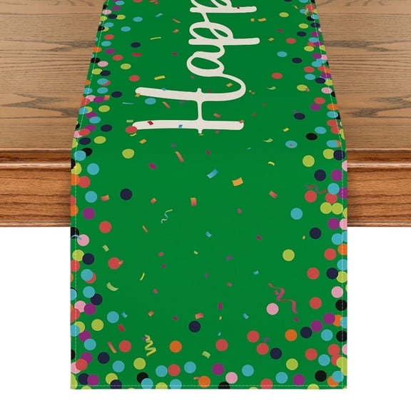 Sm:)e Happy Birthday Polka Dot Green Table Runner 13x48 Inch
