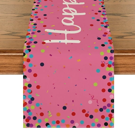 Sm:)e Happy Birthday Polka Dot Pink Table Runner 13x36 Inch